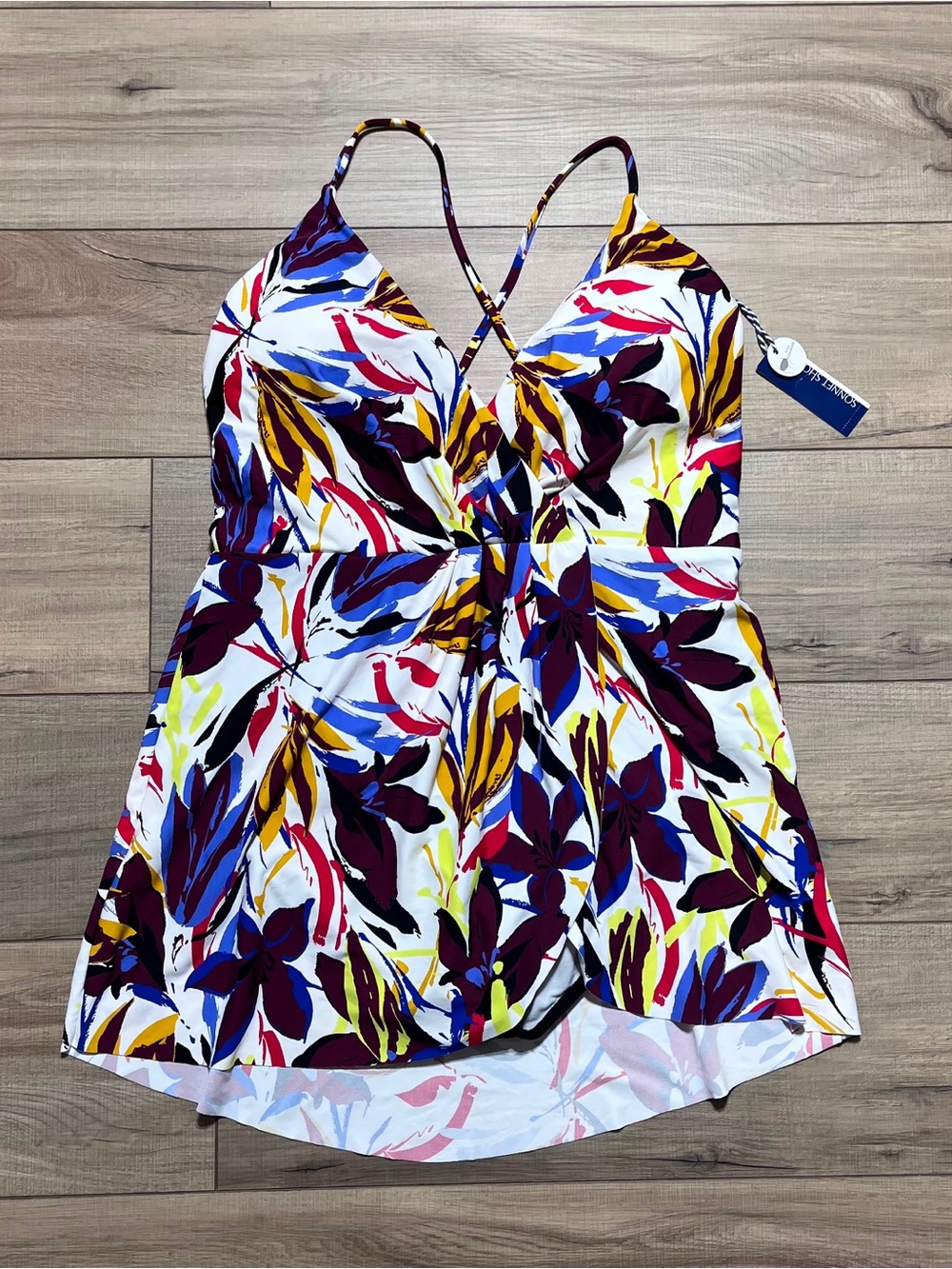 Sonnet Shores Womens Floral Lined Swim Dress With Built In Briefs Size 14